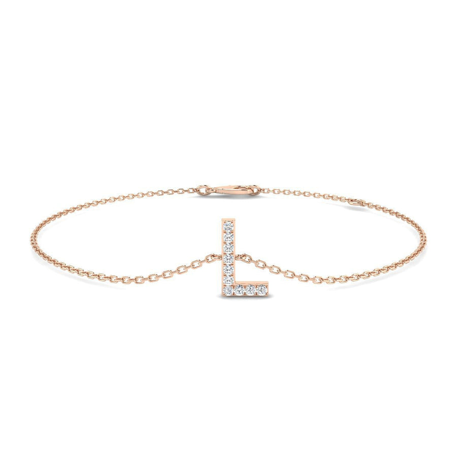 Lab Diamond 'L' Initial Chain Bracelet 0.15ct G/VS in 9k Rose Gold - After Diamonds