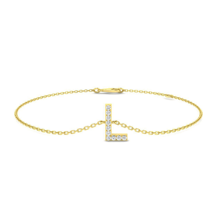 Lab Diamond 'L' Initial Chain Bracelet 0.15ct G/VS in 9k Yellow Gold - After Diamonds