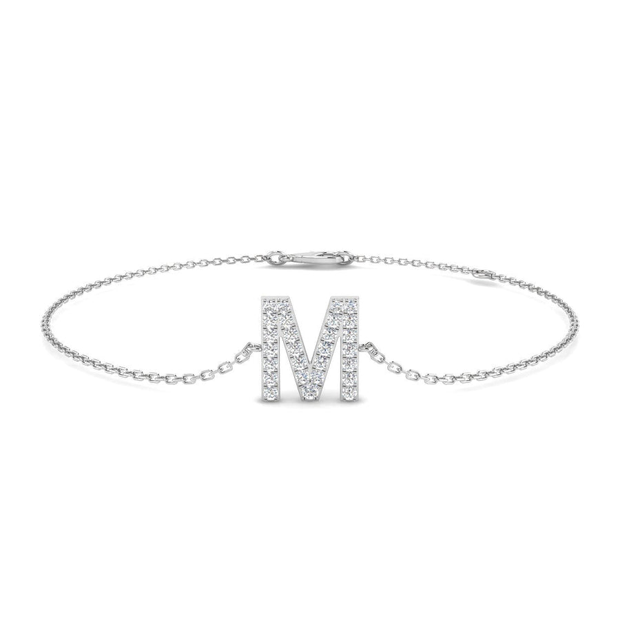 Lab Diamond 'M' Initial Chain Bracelet 0.15ct G/VS in 925 Silver - After Diamonds