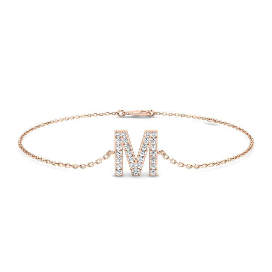 Lab Diamond 'M' Initial Chain Bracelet 0.15ct G/VS in 9k Rose Gold - After Diamonds