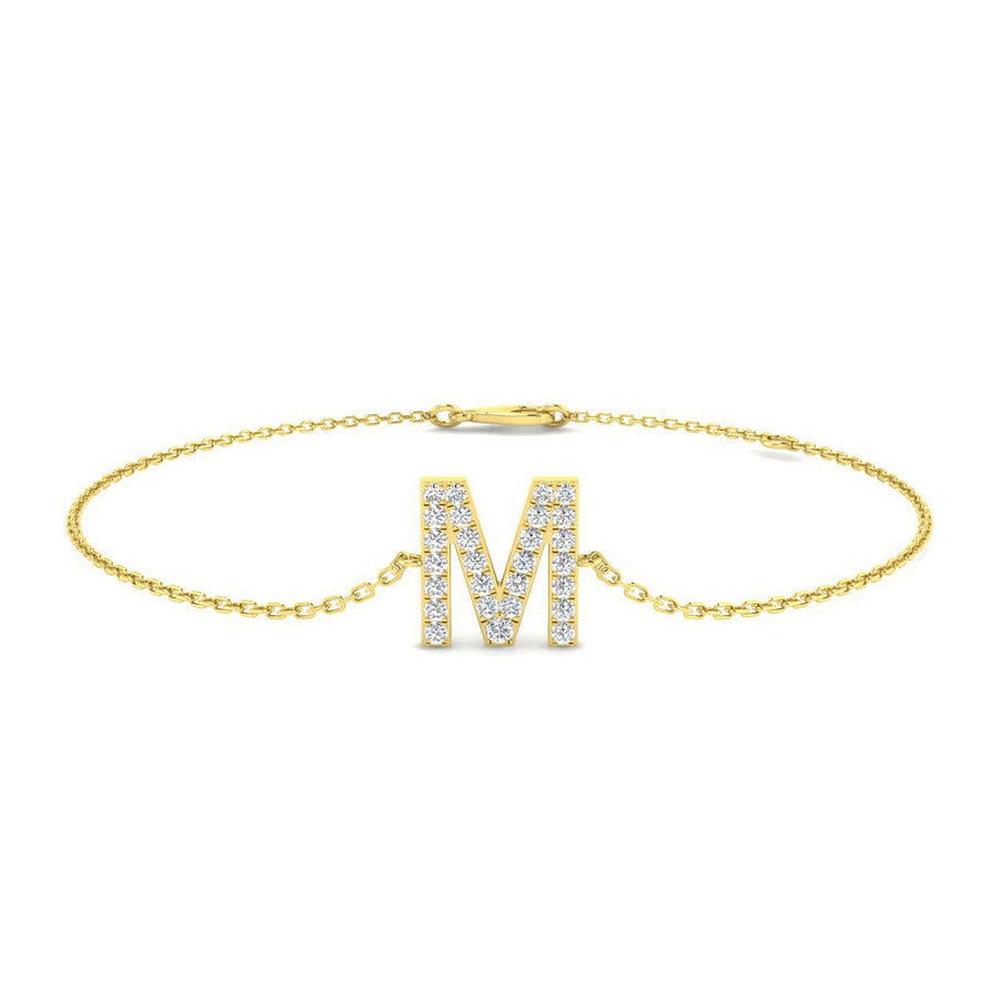 Lab Diamond 'M' Initial Chain Bracelet 0.15ct G/VS in 9k Yellow Gold - After Diamonds