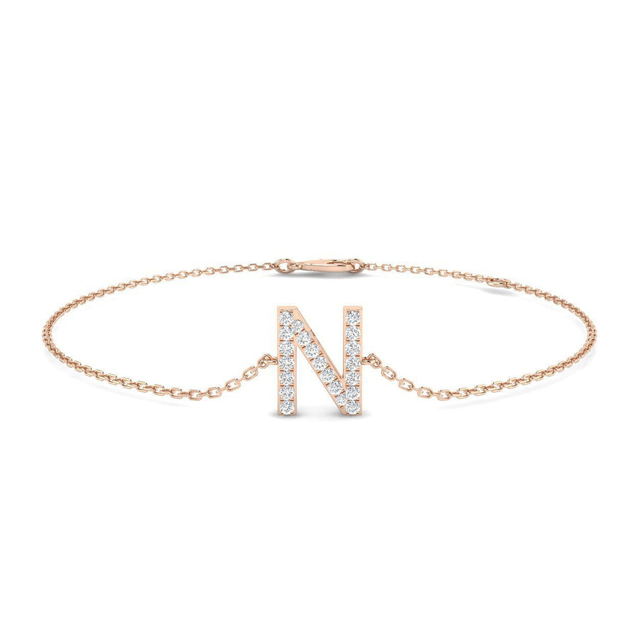 Lab Diamond 'N' Initial Chain Bracelet 0.15ct G/VS in 9k Rose Gold - After Diamonds