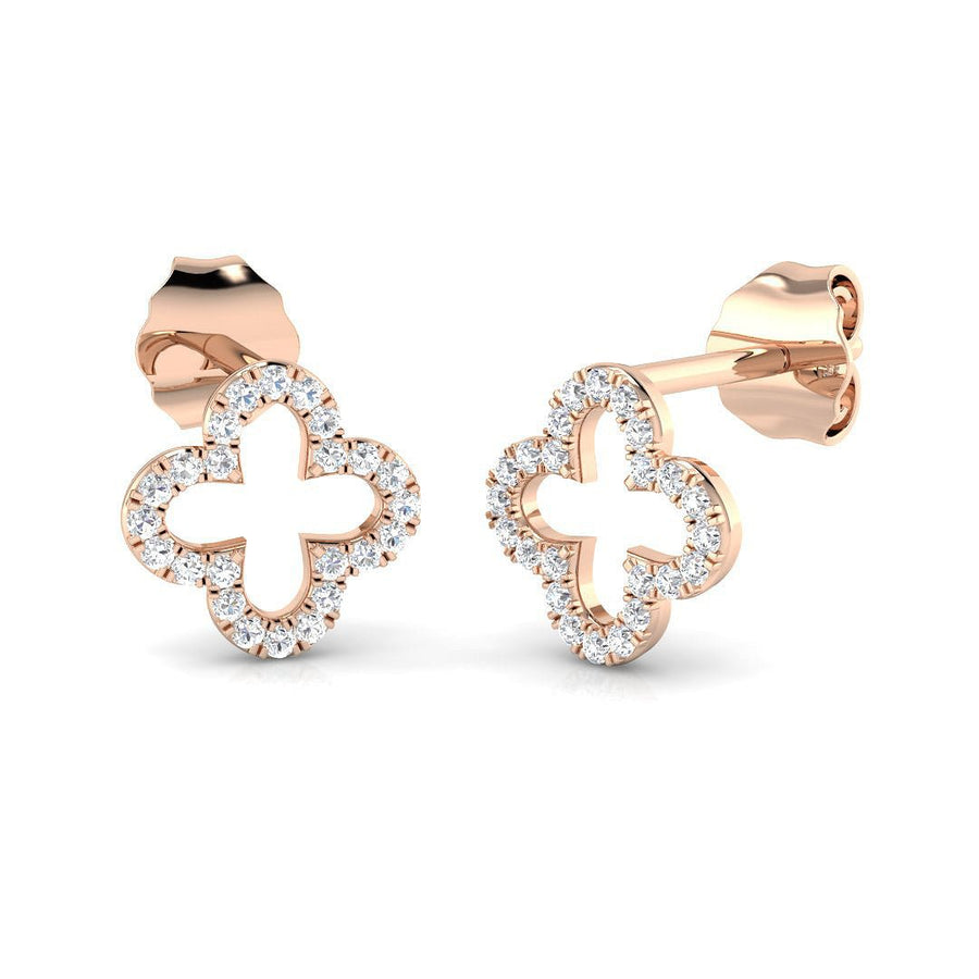 Lab Diamond Open Clover Earrings 0.10ct G/VS in 9k Rose Gold - After Diamonds