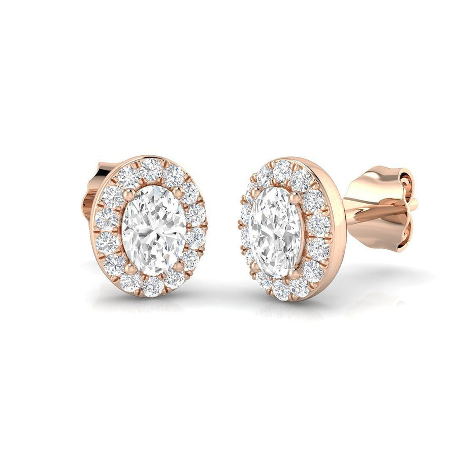 Lab Diamond Oval Halo Earrings 0.50ct G/VS in 9k Rose Gold - After Diamonds