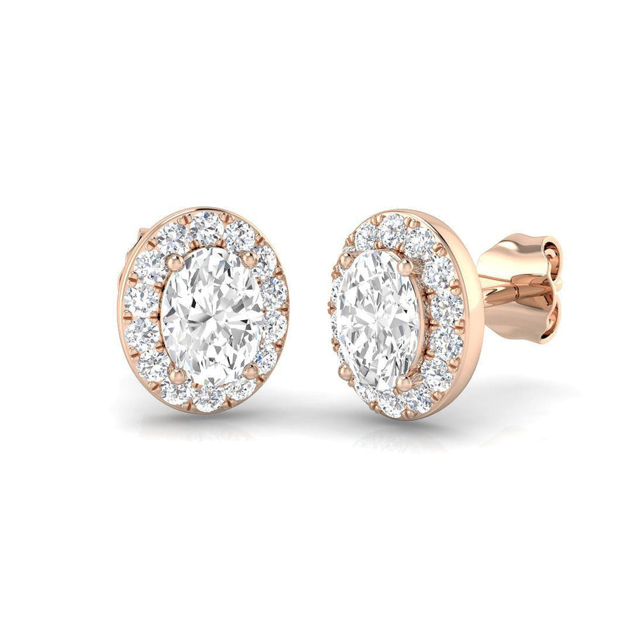 Lab Diamond Oval Halo Earrings 1.00ct G/VS in 9k Rose Gold - After Diamonds