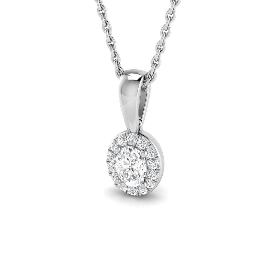 Lab Diamond Oval Halo Pendant Necklace 0.25ct G/VS in 925 Silver - After Diamonds