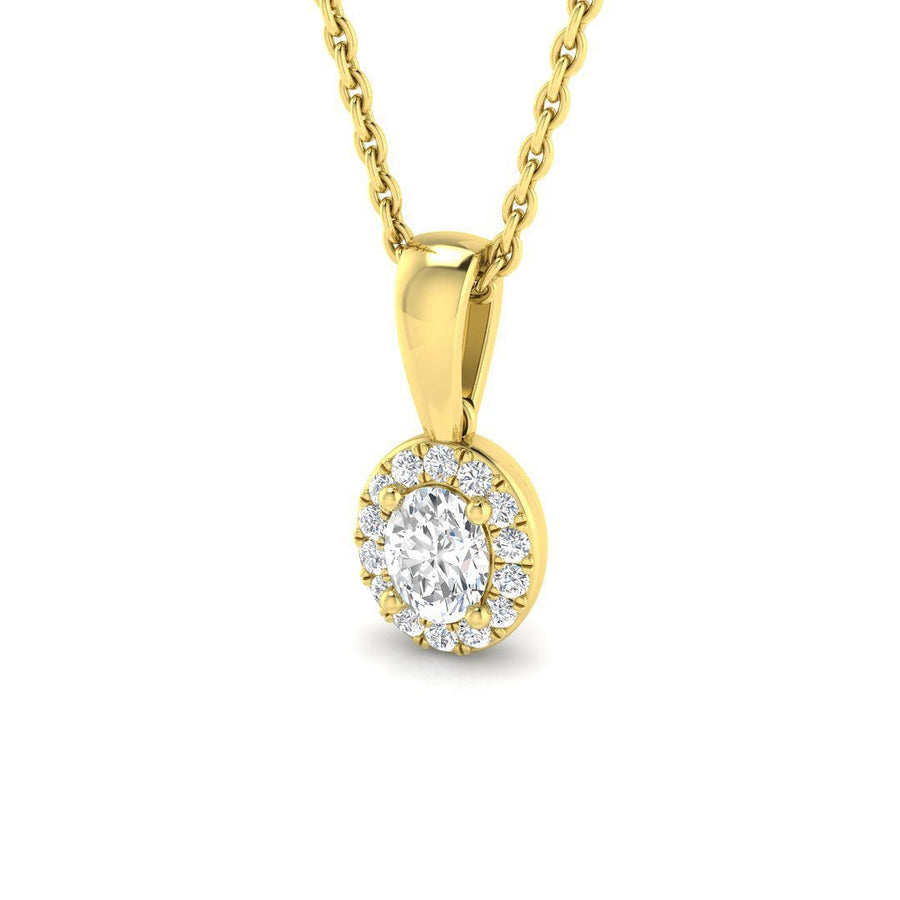 Lab Diamond Oval Halo Pendant Necklace 0.25ct G/VS in 9k Yellow Gold - After Diamonds