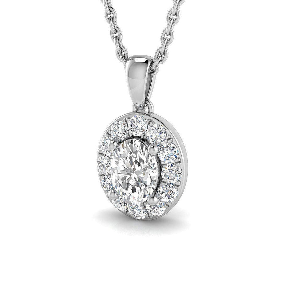 Lab Diamond Oval Halo Pendant Necklace 0.50ct G/VS in 9k White Gold - After Diamonds