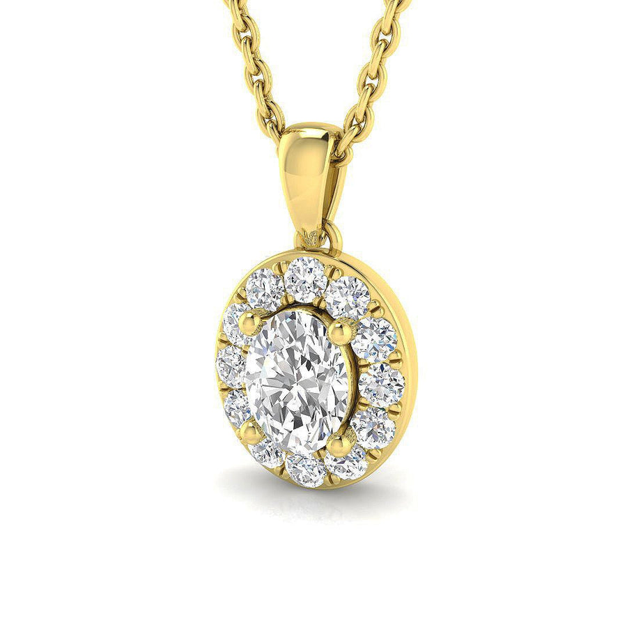 Lab Diamond Oval Halo Pendant Necklace 0.50ct G/VS in 9k Yellow Gold - After Diamonds