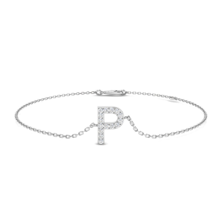 Lab Diamond 'P' Initial Chain Bracelet 0.15ct G/VS in 9k White Gold - After Diamonds