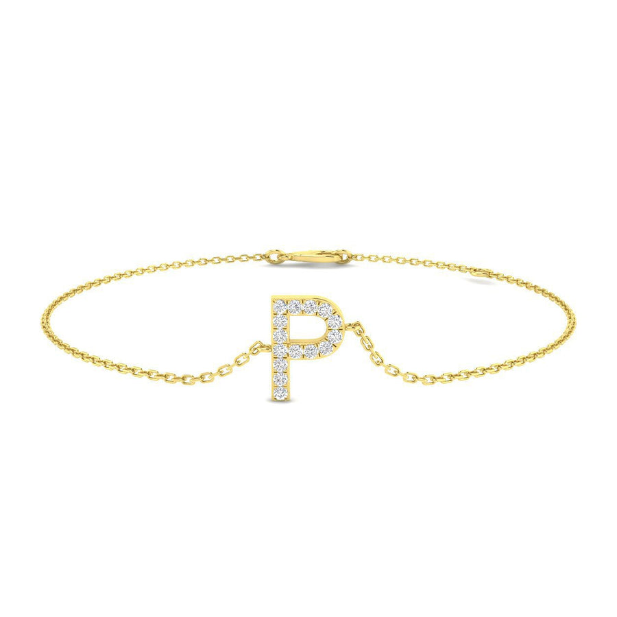 Lab Diamond 'P' Initial Chain Bracelet 0.15ct G/VS in 9k Yellow Gold - After Diamonds