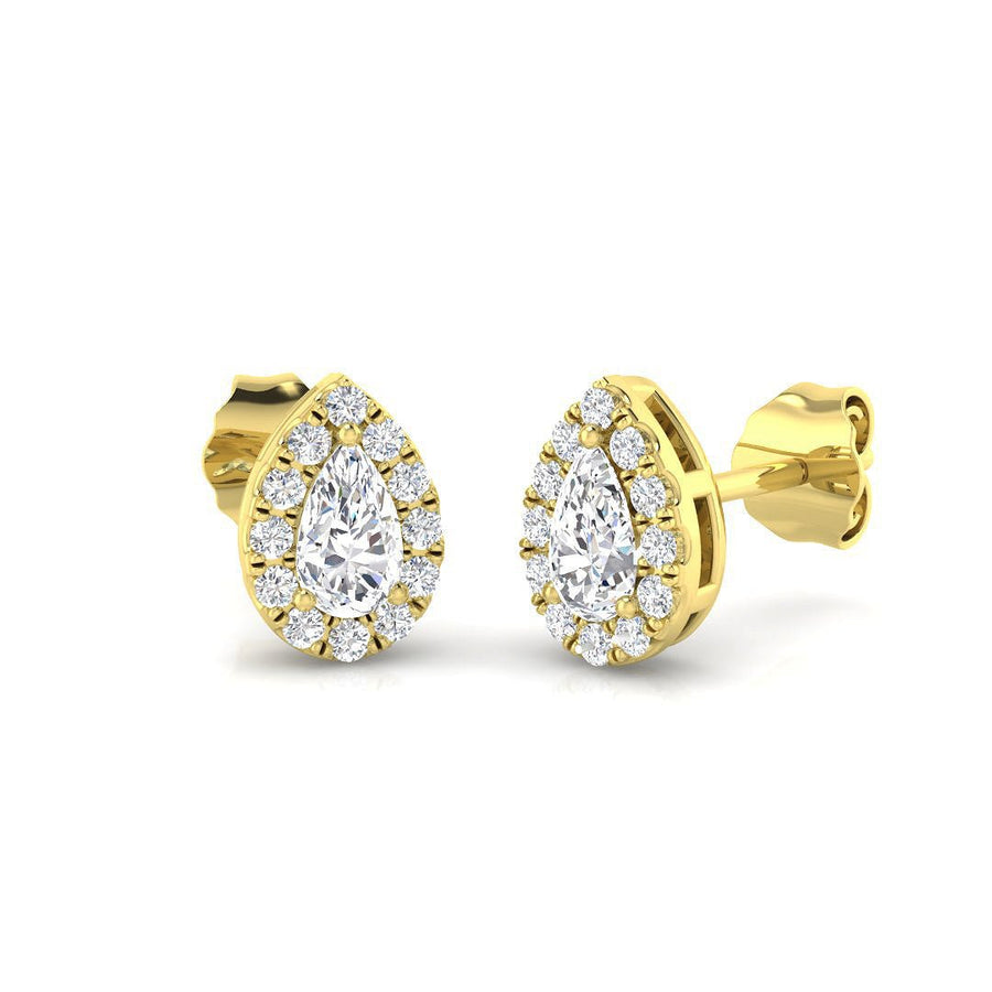 Lab Diamond Pear Halo Earrings 0.50ct G/VS in 9k Yellow Gold - After Diamonds