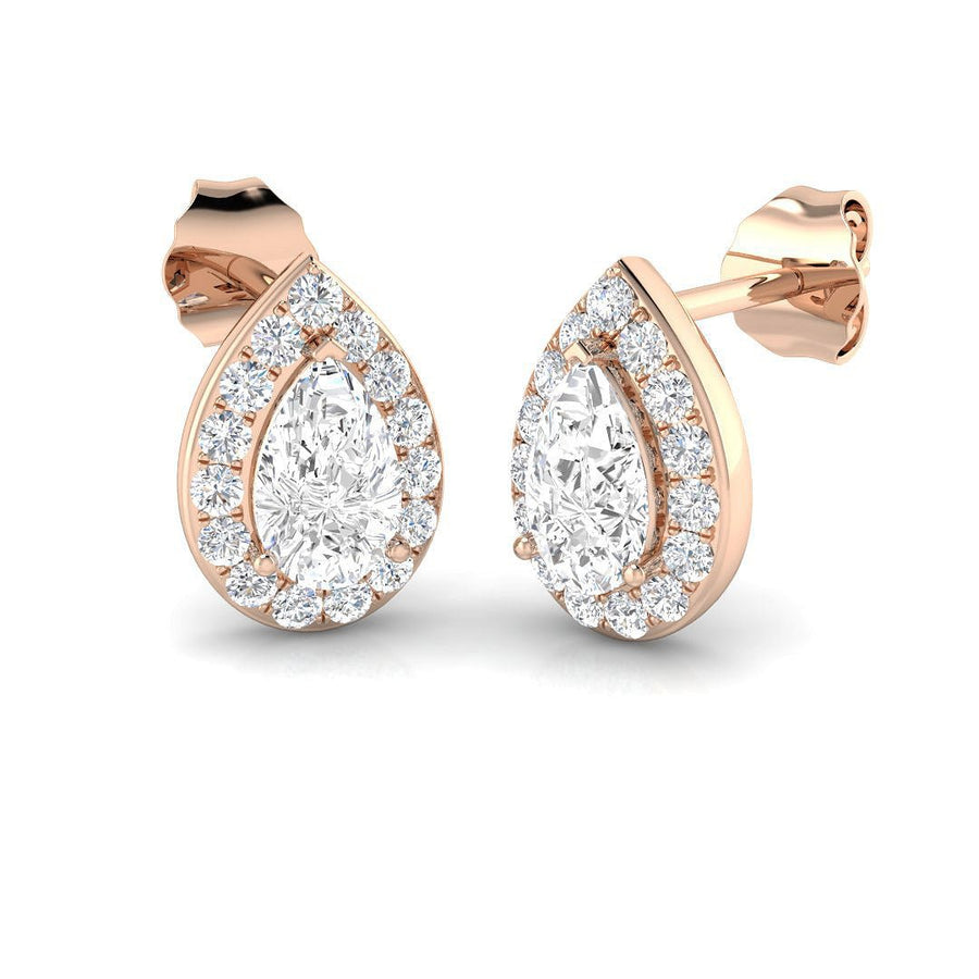 Lab Diamond Pear Halo Earrings 1.00ct G/VS in 9k Rose Gold - After Diamonds