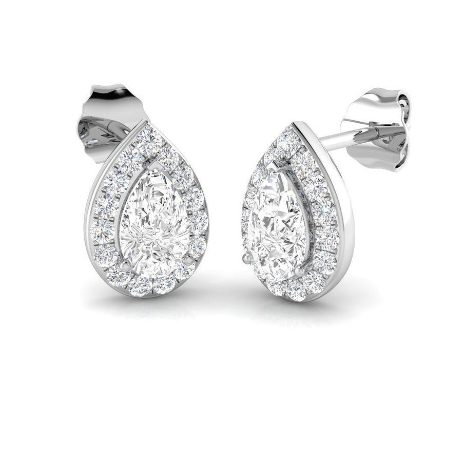 Lab Diamond Pear Halo Earrings 1.00ct G/VS in 9k White Gold - After Diamonds