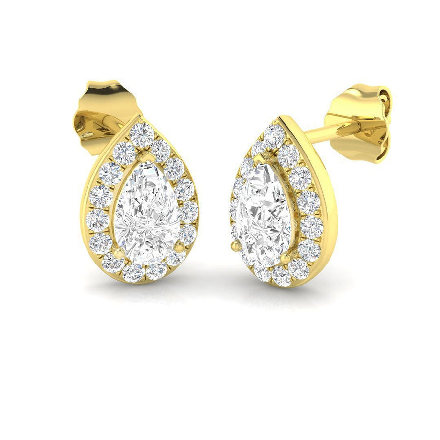 Lab Diamond Pear Halo Earrings 1.00ct G/VS in 9k Yellow Gold - After Diamonds