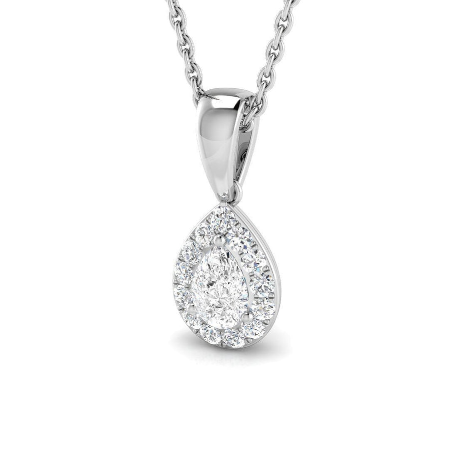 Lab Diamond Pear Halo Pendant Necklace 0.30ct G/VS in 925 Silver - After Diamonds