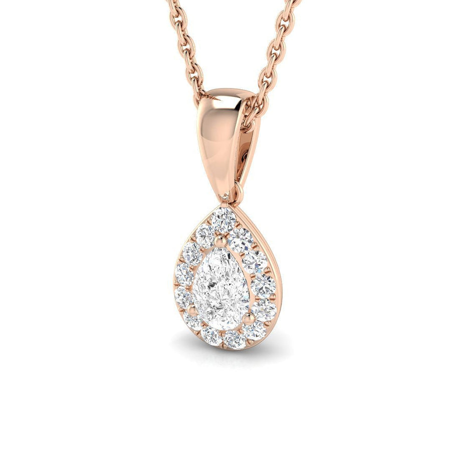 Lab Diamond Pear Halo Pendant Necklace 0.30ct G/VS in 9k Rose Gold - After Diamonds