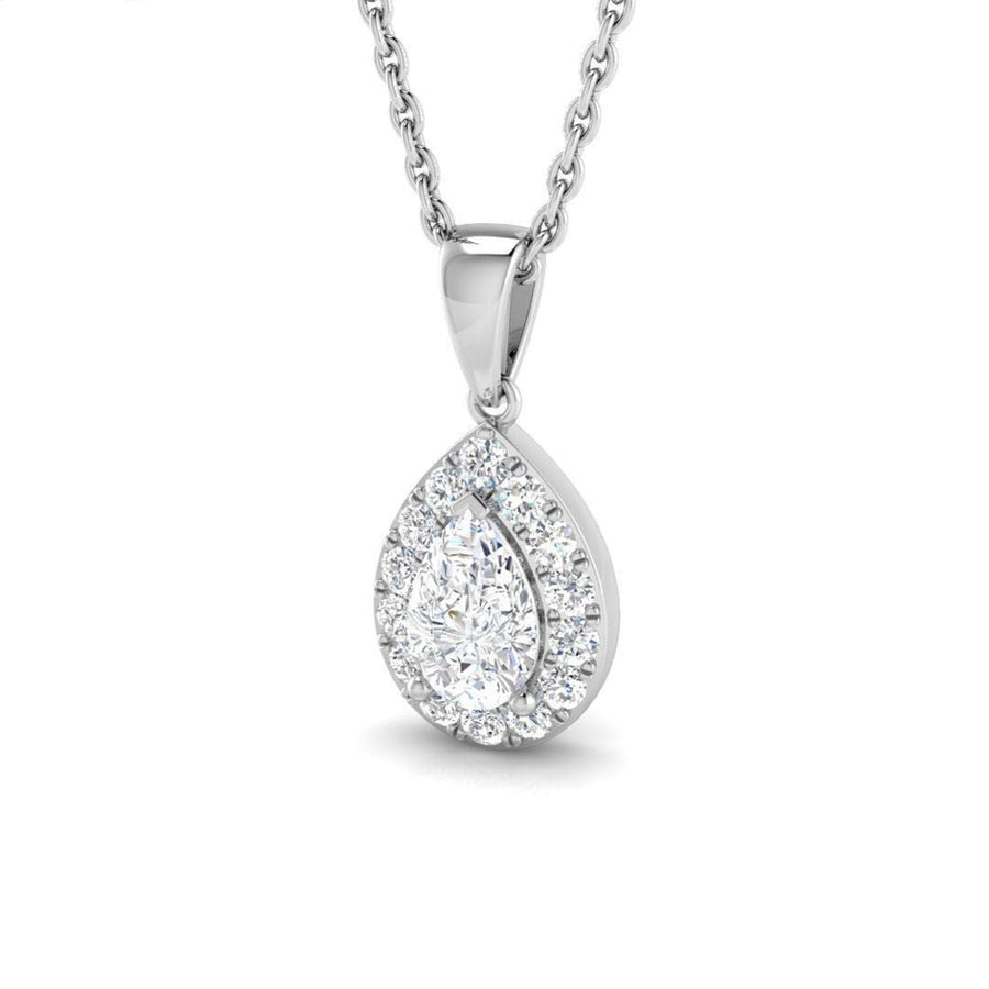 Lab Diamond Pear Halo Pendant Necklace 0.50ct G/VS in 925 Silver - After Diamonds