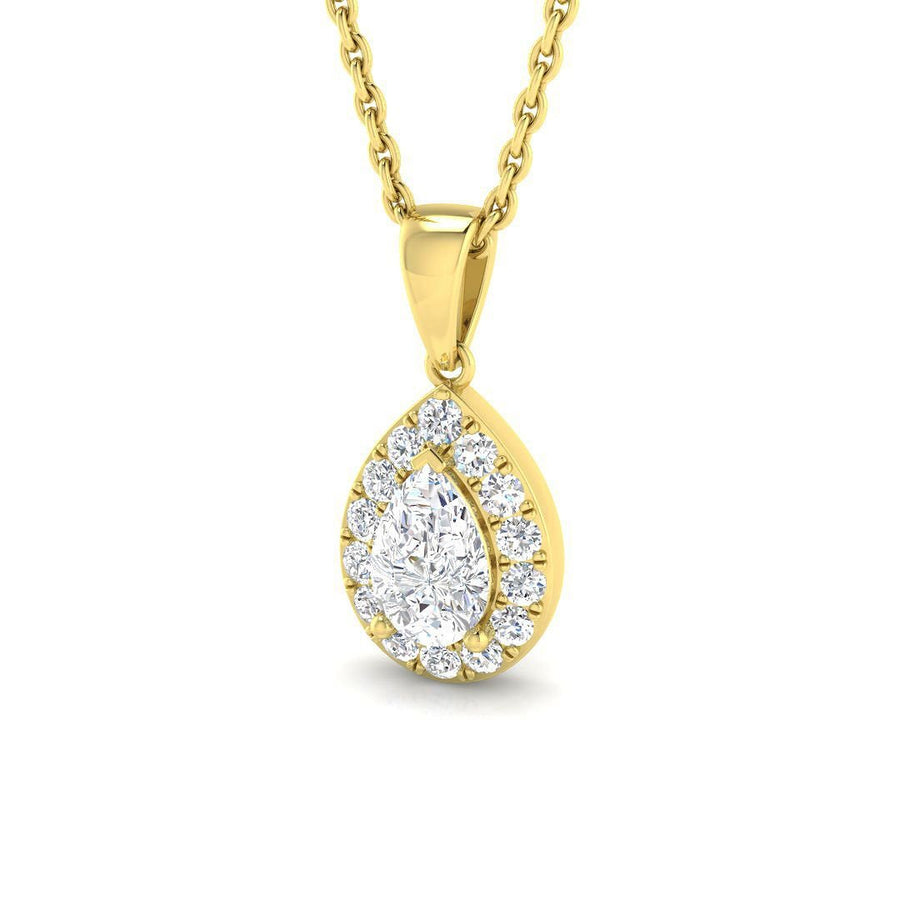 Lab Diamond Pear Halo Pendant Necklace 0.50ct G/VS in 9k Yellow Gold - After Diamonds