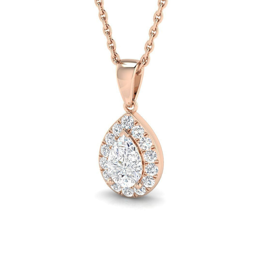 Lab Diamond Pear Halo Pendant Necklace 1.00ct G/VS in 9k Rose Gold - After Diamonds