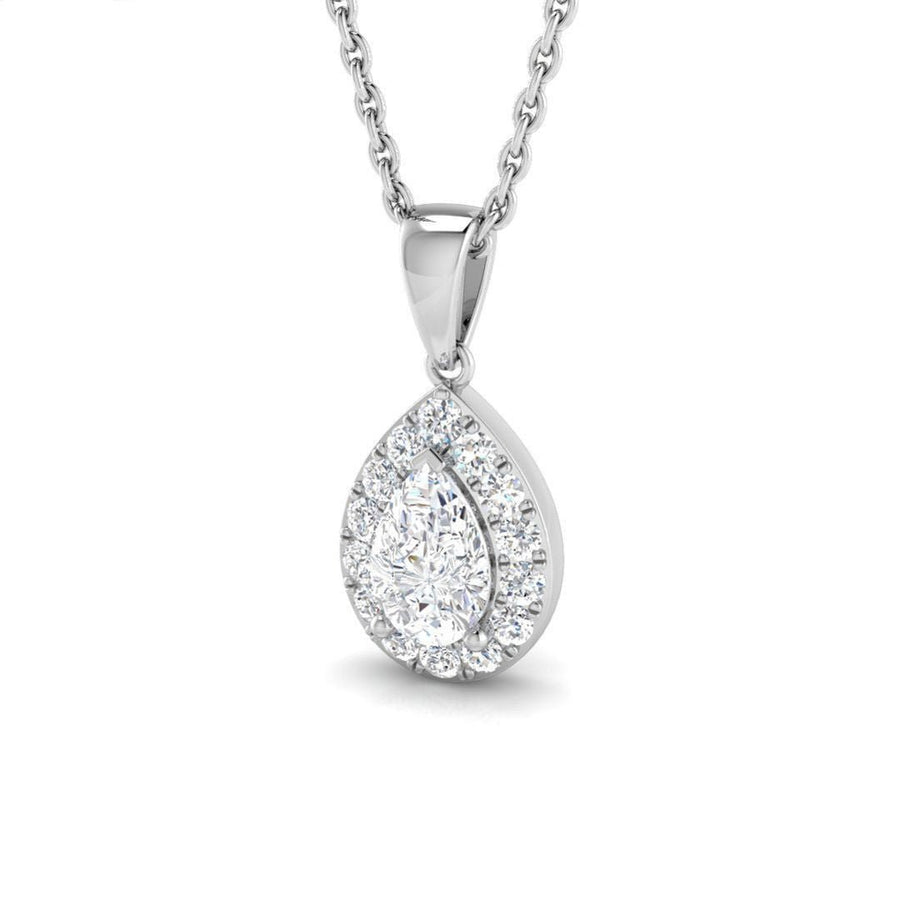 Lab Diamond Pear Halo Pendant Necklace 1.00ct G/VS in 9k White Gold - After Diamonds