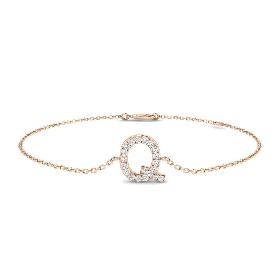 Lab Diamond 'Q' Initial Chain Bracelet 0.15ct G/VS in 9k Rose Gold - After Diamonds