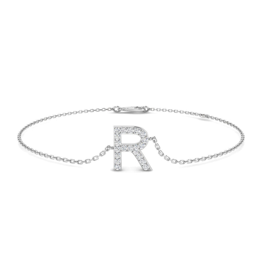 Lab Diamond 'R' Initial Chain Bracelet 0.15ct G/VS in 925 Silver - After Diamonds