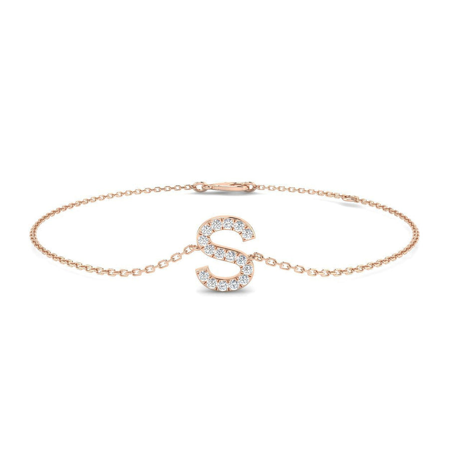 Lab Diamond 'S' Initial Chain Bracelet 0.15ct G/VS in 9k Rose Gold - After Diamonds