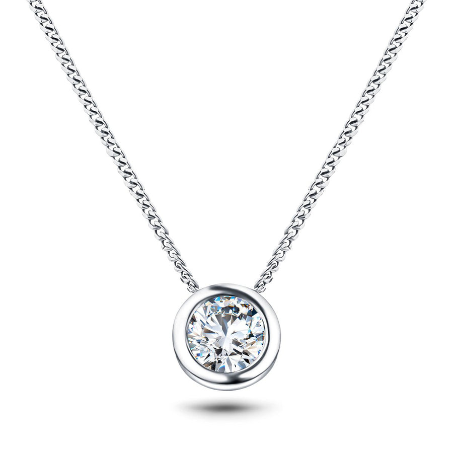 Lab Diamond Solitaire Bezel Necklace Pendant 0.70ct G/VS in 18k White Gold - After Diamonds