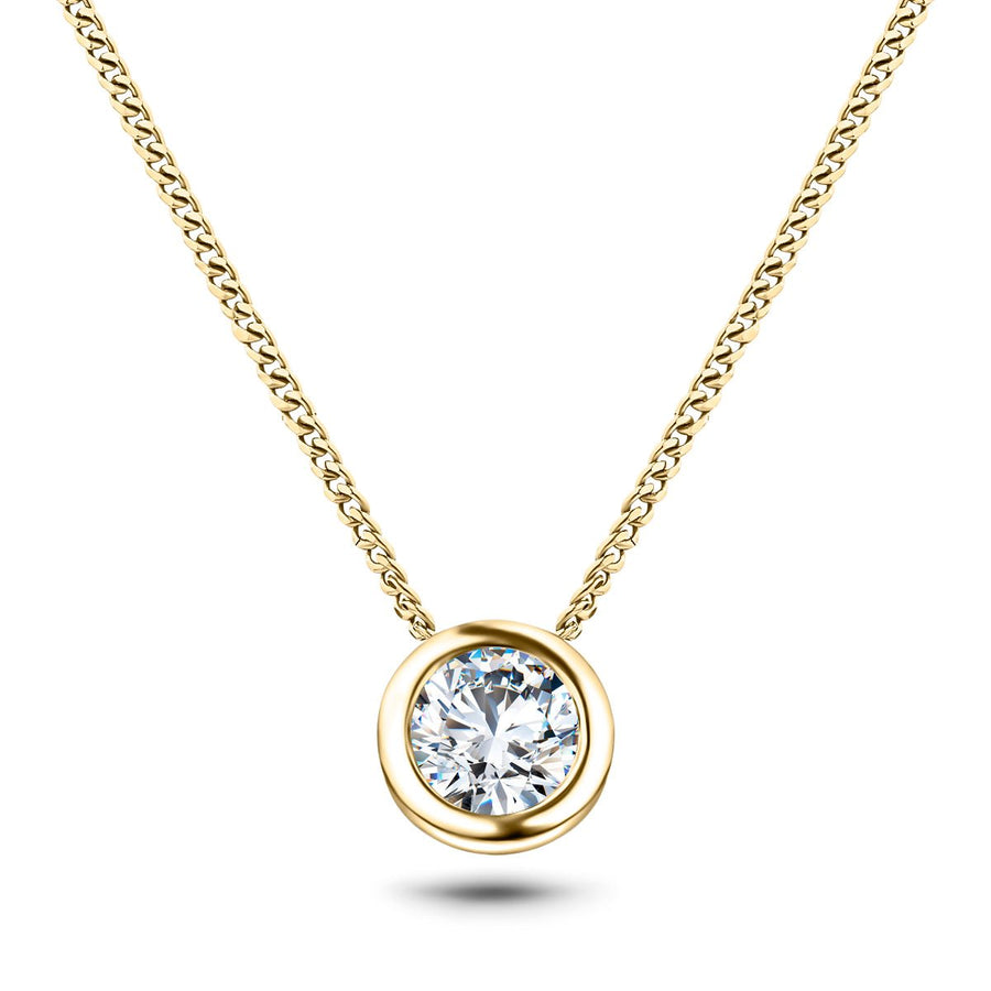 Lab Diamond Solitaire Bezel Necklace Pendant 4.00ct D/VVS in 18k Yellow Gold - After Diamonds