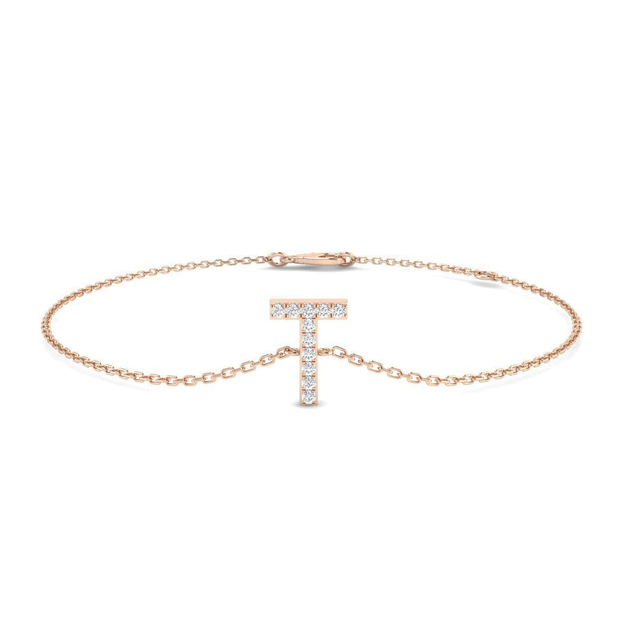 Lab Diamond 'T' Initial Chain Bracelet 0.15ct G/VS in 9k Rose Gold - After Diamonds