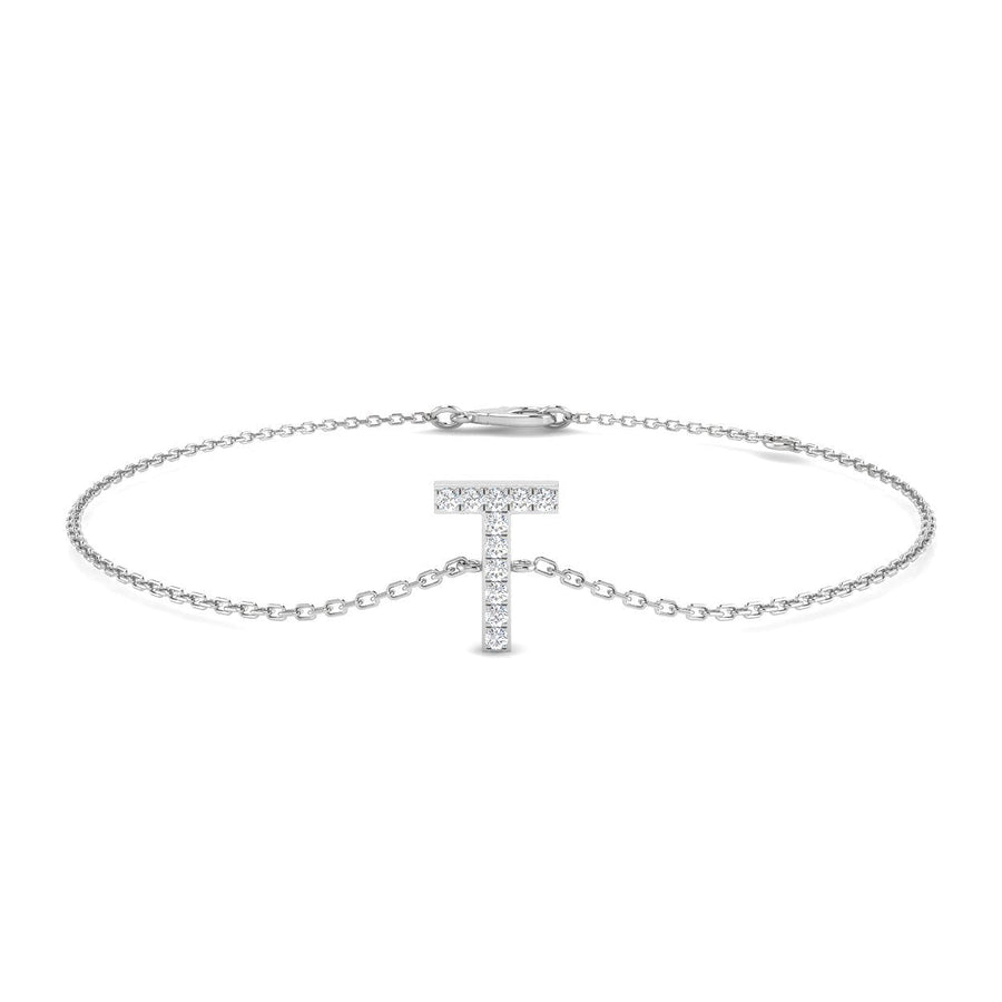 Lab Diamond 'T' Initial Chain Bracelet 0.15ct G/VS in 9k White Gold - After Diamonds