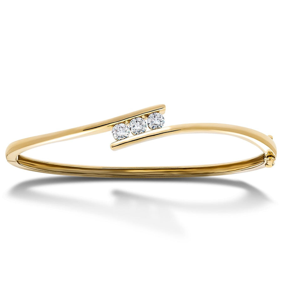 Lab Diamond Three Stone Bangle 0.33ct in G/VS 18k Yellow Gold - After Diamonds