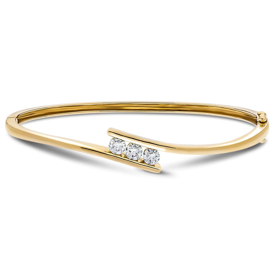 Lab Diamond Three Stone Bangle 0.33ct in G/VS 18k Yellow Gold - After Diamonds