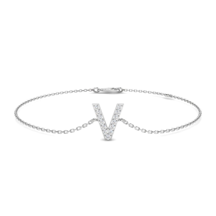 Lab Diamond 'V' Initial Chain Bracelet 0.15ct G/VS in 925 Silver - After Diamonds