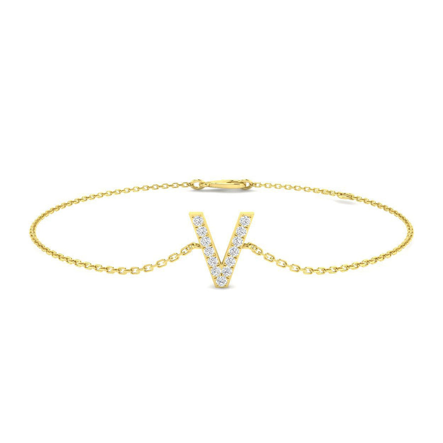 Lab Diamond 'V' Initial Chain Bracelet 0.15ct G/VS in 9k Yellow Gold - After Diamonds