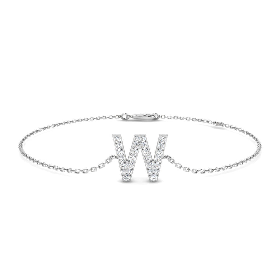 Lab Diamond 'W' Initial Chain Bracelet 0.15ct G/VS in 925 Silver - After Diamonds