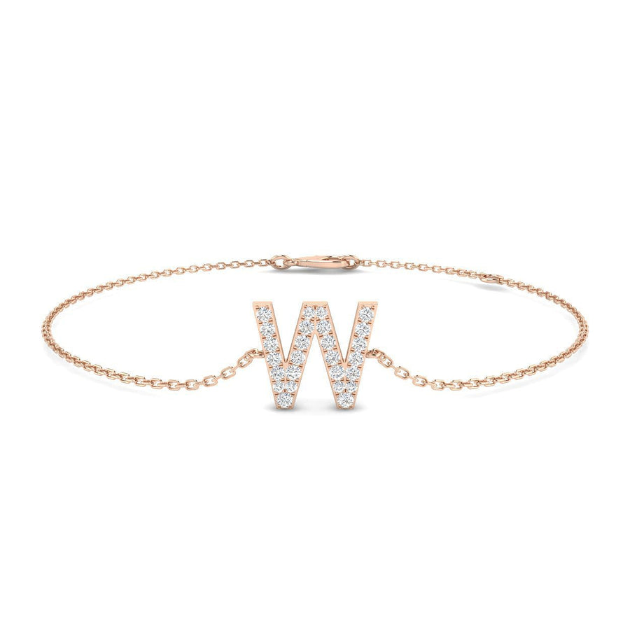 Lab Diamond 'W' Initial Chain Bracelet 0.15ct G/VS in 9k Rose Gold - After Diamonds