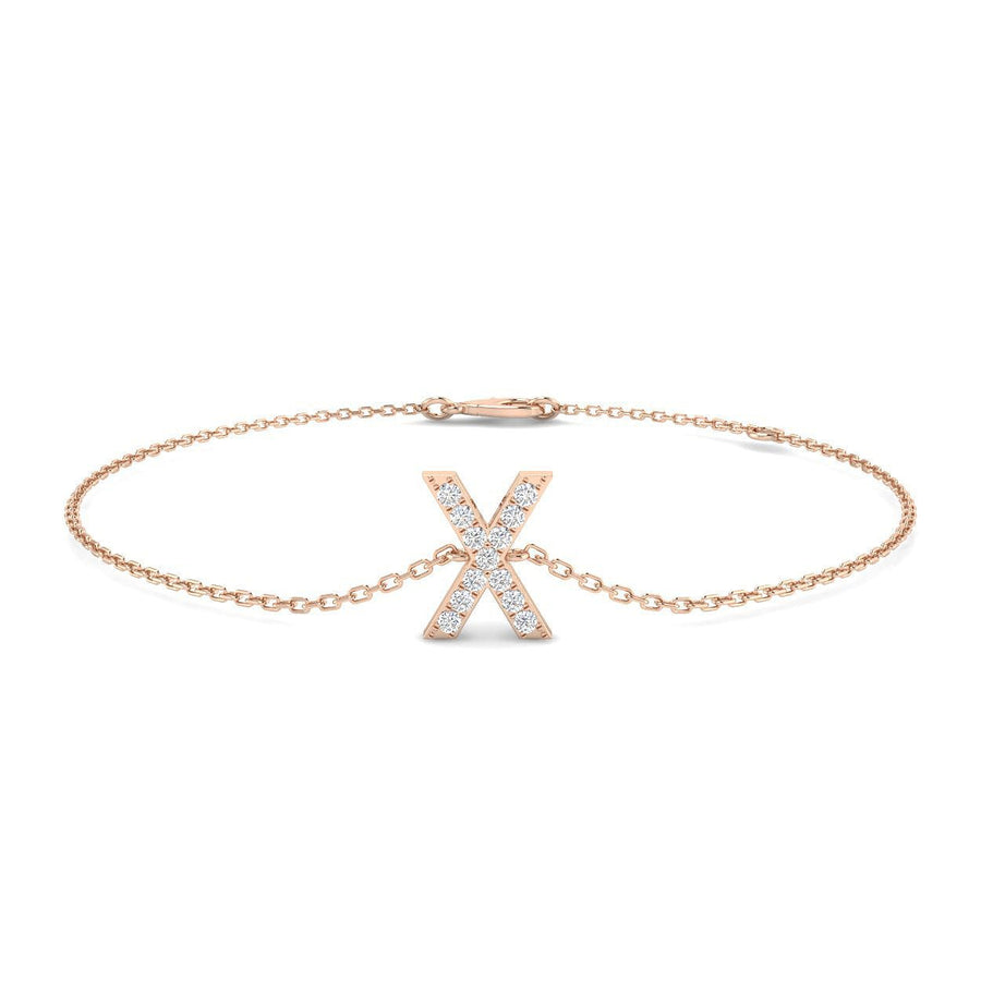 Lab Diamond 'X' Initial Chain Bracelet 0.15ct G/VS in 9k Rose Gold - After Diamonds