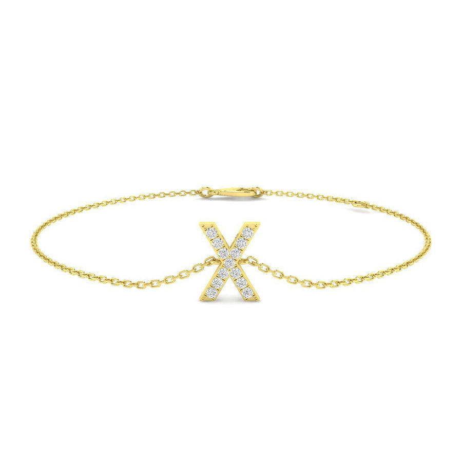 Lab Diamond 'X' Initial Chain Bracelet 0.15ct G/VS in 9k Yellow Gold - After Diamonds