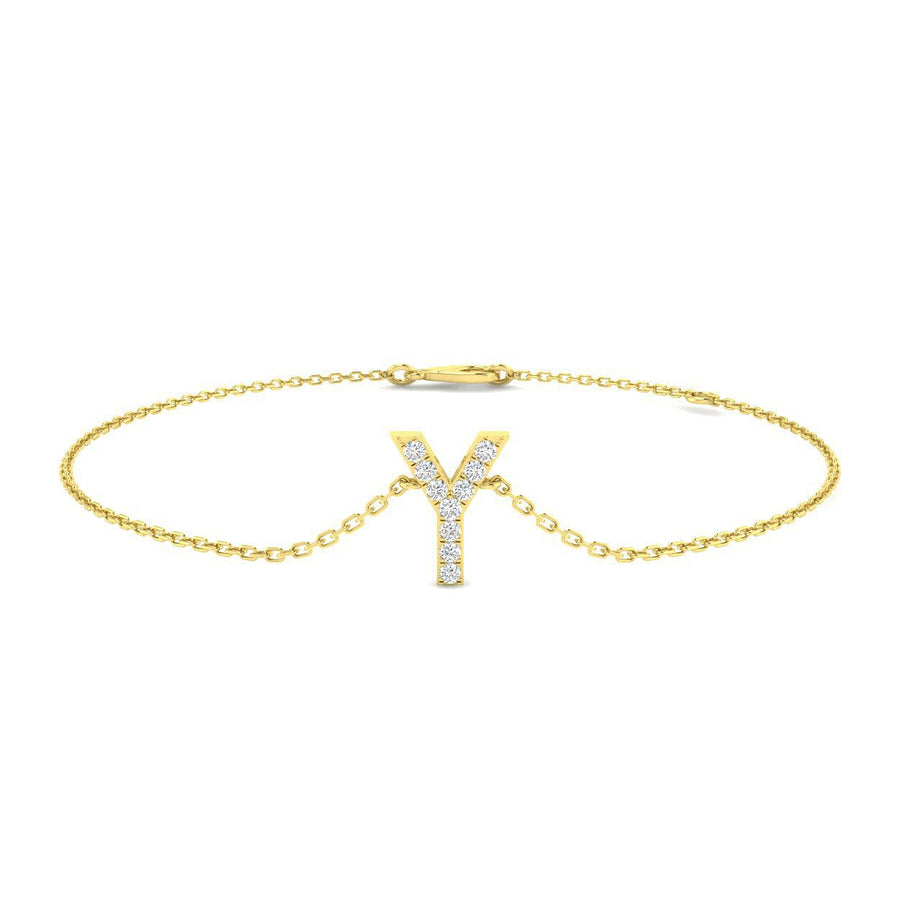 Lab Diamond 'Y' Initial Chain Bracelet 0.15ct G/VS in 9k Yellow Gold - After Diamonds