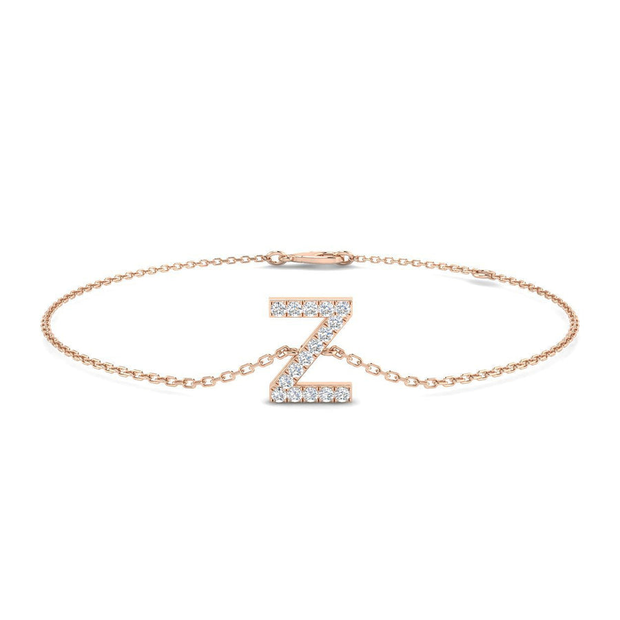 Lab Diamond 'Z' Initial Chain Bracelet 0.15ct G/VS in 9k Rose Gold - After Diamonds