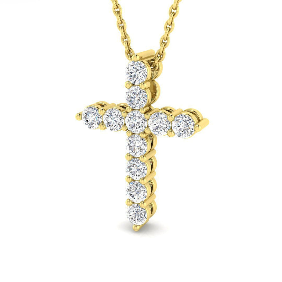 Lab Round Brilliant Diamond Cross Pendant 0.50ct G/VS in 9k Yellow Gold - After Diamonds