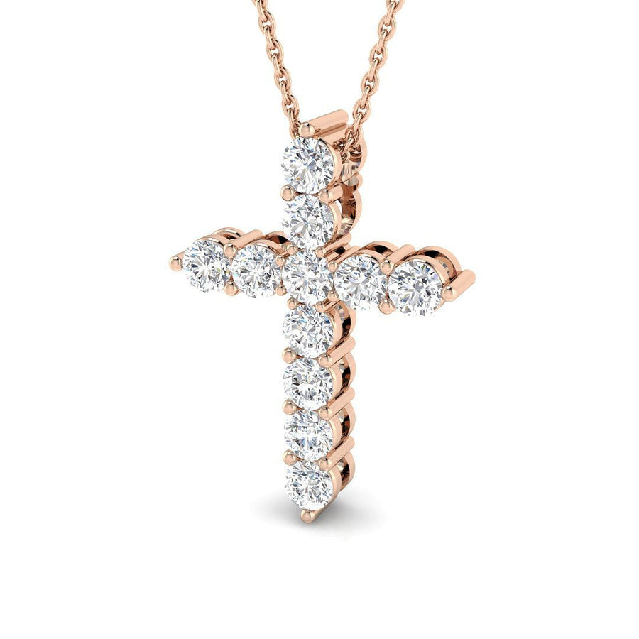 Lab Round Brilliant Diamond Cross Pendant 1.00ct G/VS in 9k Rose Gold - After Diamonds