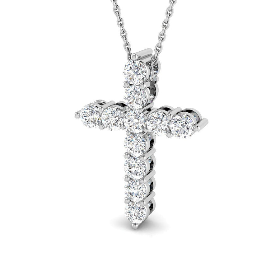 Lab Round Brilliant Diamond Cross Pendant 1.00ct G/VS in 9k White Gold - After Diamonds