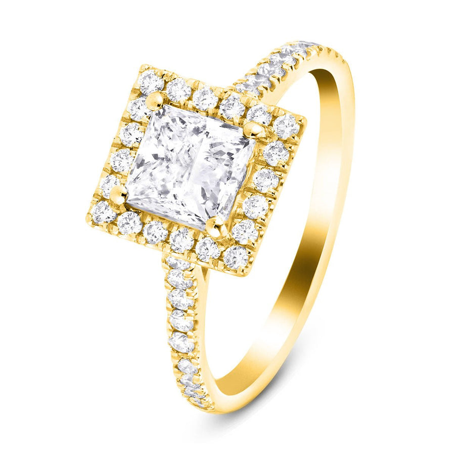 Layla Lab Diamond Halo Princess Engagement Ring 1.50ct D/VVS in 18k Yellow Gold - After Diamonds