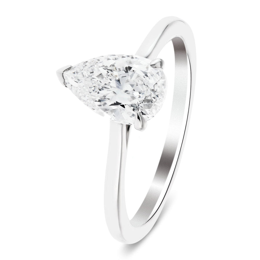 Lily Lab Pear Diamond Solitaire Engagement Ring 0.70ct D/VVS 18k White Gold - After Diamonds