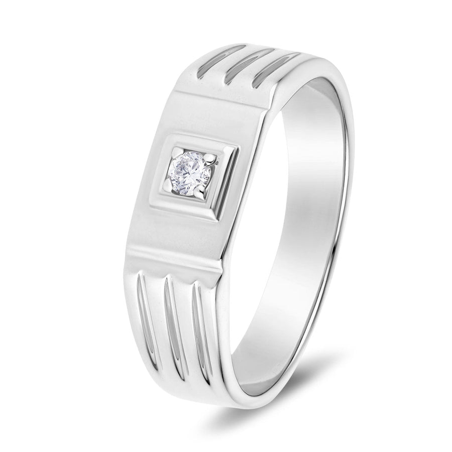 Mens Lab Diamond Ridged Edge Signet Ring 0.08ct G/VS in 925 Silver - After Diamonds