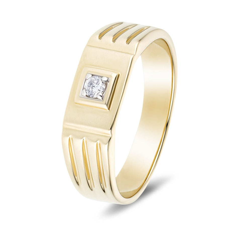 Mens Lab Diamond Ridged Edge Signet Ring 0.08ct G/VS in 9k Yellow Gold - After Diamonds