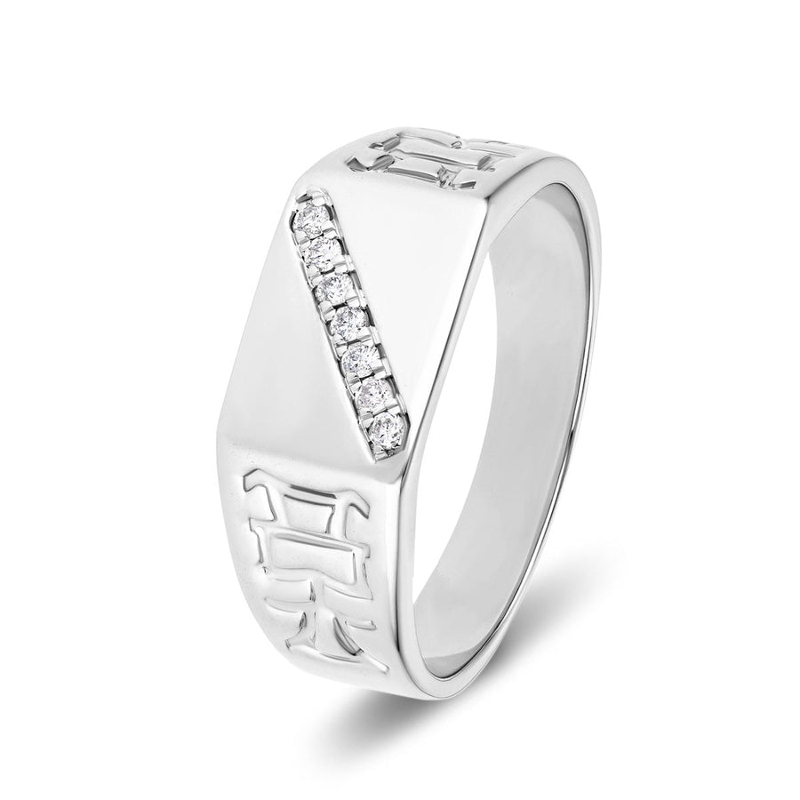 Mens Signet Ring With 0.10ct Lab Diamonds in G/VS 9k White Gold - After Diamonds